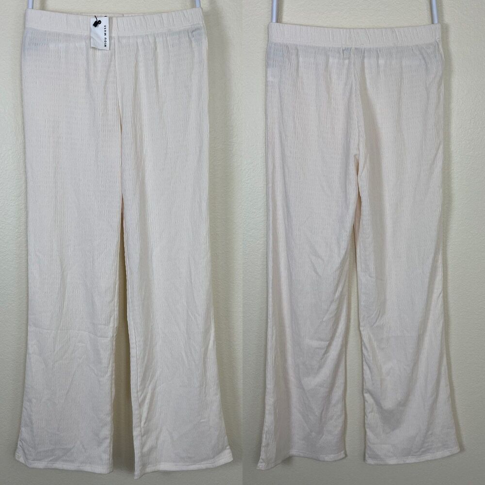Miou Muse Womens Size M Cream Textured Wide Leg Pull On NEW Pants Resort Minimal